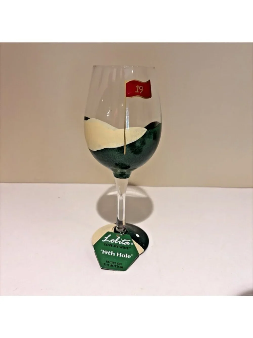 Lolita Love My Wine 19th Hole Wine Glass Golf Course Handpainted 15 oz NEW
